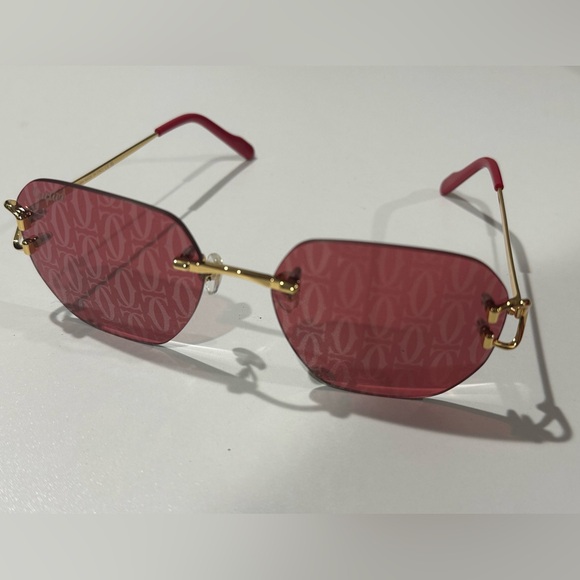Cartier Geometric Frame Sunglasses Pink / Red BRAND NEW - Picture 3 of 11